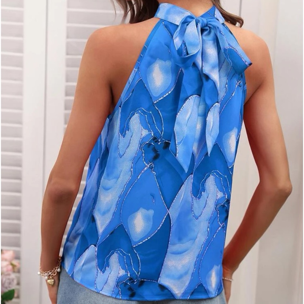 New blue white sleeveless halter top - Picture 5 of 6